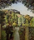 Harold Harvey Midge Bruford and Her Fiance at Chywoone Hill Newlyn painting